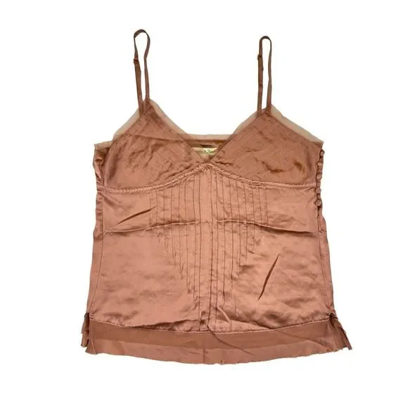 Abercrombie & Fitch 100% Silk Mesh Trim Satin Cami Tank Top Pink Y2K V-Neck VTG - Picture 1 of 7